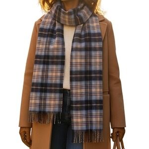 Edinburgh Cashmere Tartan Scarf Plaid Mackellar Mix Navy Fringe Classic Preppy